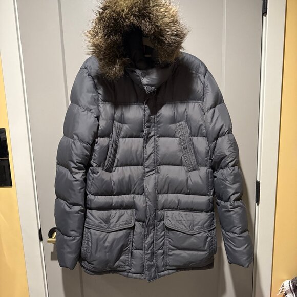 Tommy Hilfiger Down puffer parka men Gray XL With Removable Fur - Picture 1 of 12